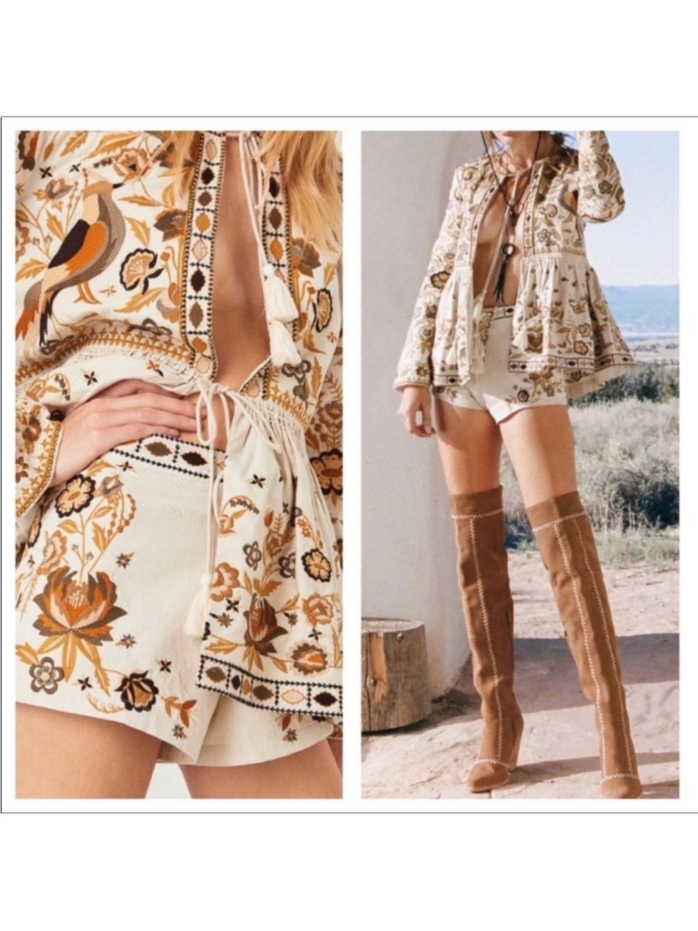 Spell & The Gypsy Hacienda Shorts Cream Embroidered Boho XS Rare